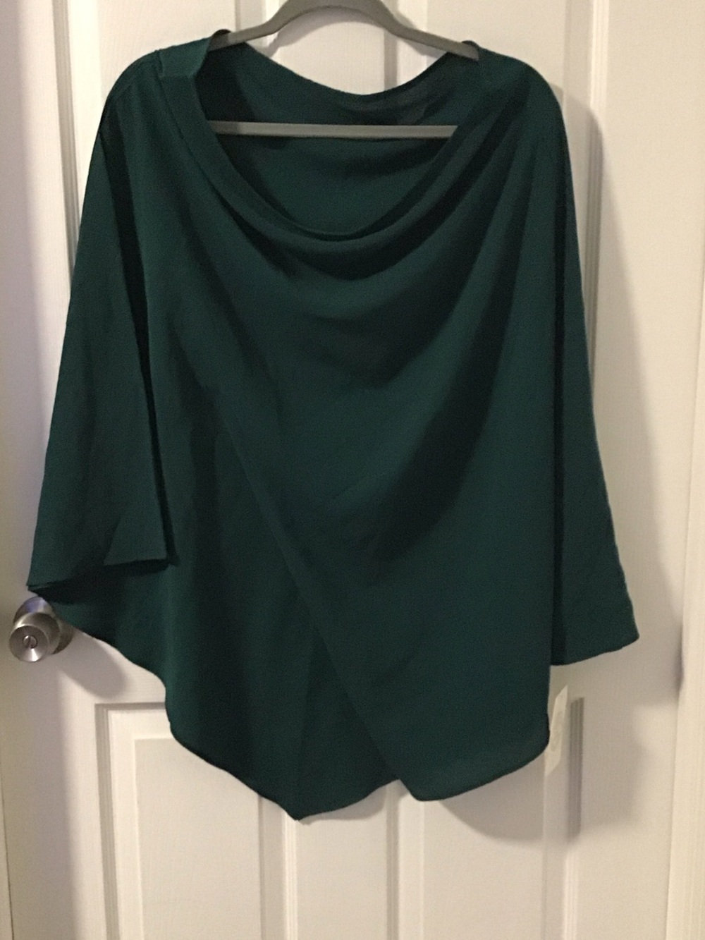 Draped Cowl Poncho Sweater in Teal Green